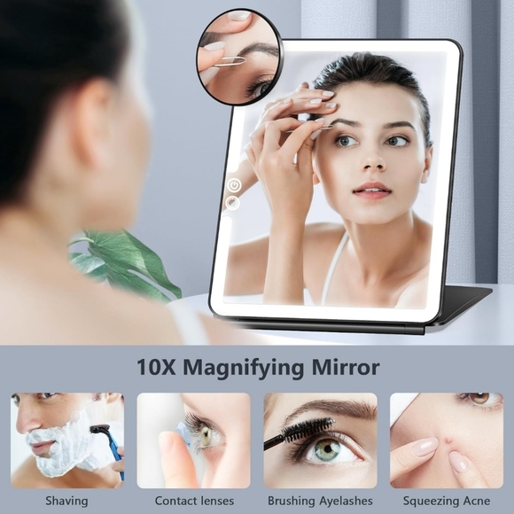 LED Vanity Mirror with 10X Magnification - Black - Picture 4 of 7